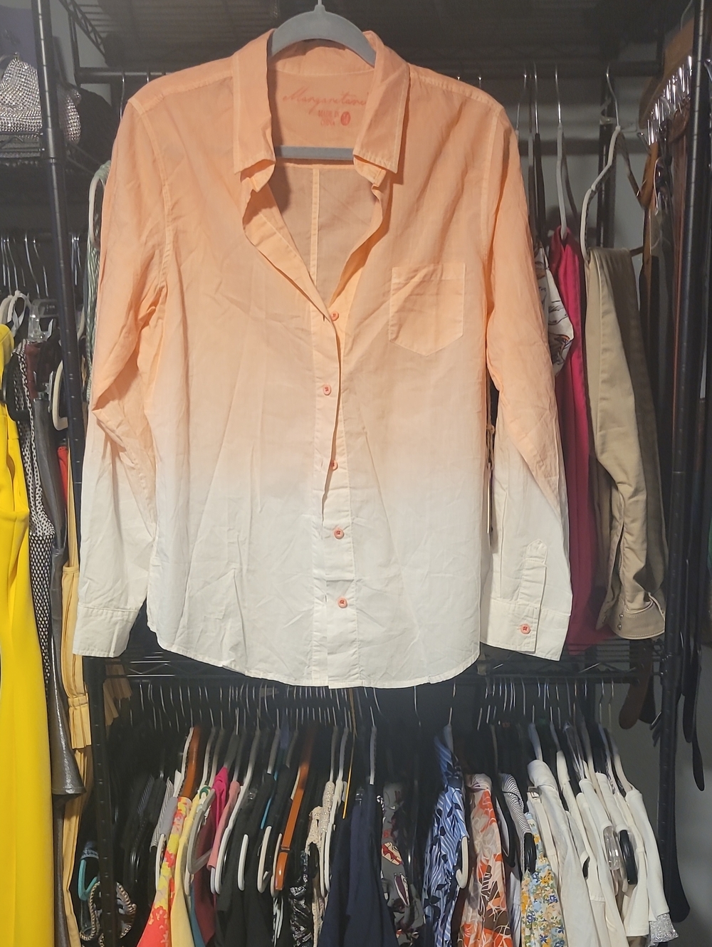 Margaritaville Peach to Cream Ombre Button-Down Blouse